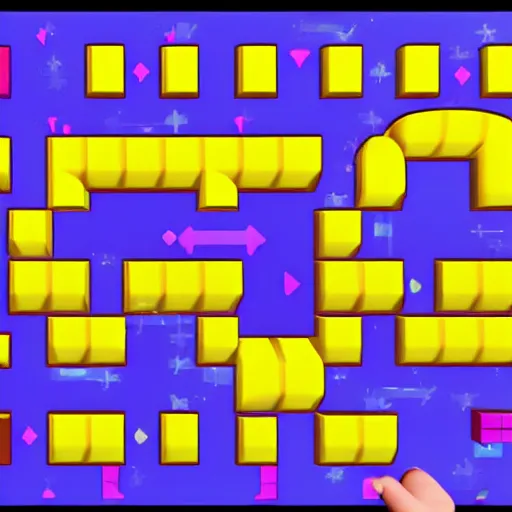 Image similar to a screenshot from the game Pac-Man, first-person view