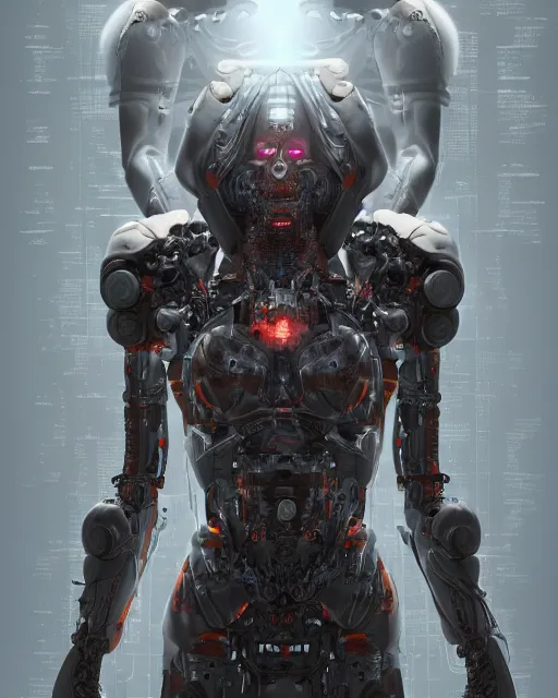 Prompt: benevolent cyborg necromancer, artificial intelligence, scifi, futuristic, highly detailed, trending on artstation, advanced technology, art by vitaly bulgarov and nivanh chanthara and lance wilkinson