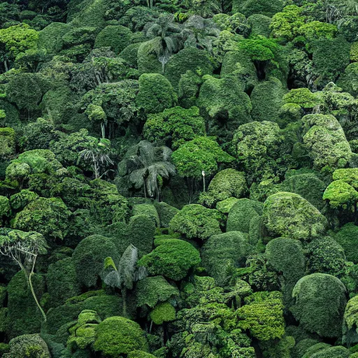Image similar to landscape of a rainforest with popcorn as boulders