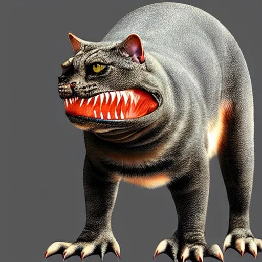 Prompt: t - rex cat hybrid animal, sci - fi, cinematic, realistic