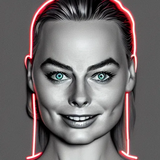 Image similar to 3 d neon art of margot robbie, hyper detailed, 3 d render, award winning