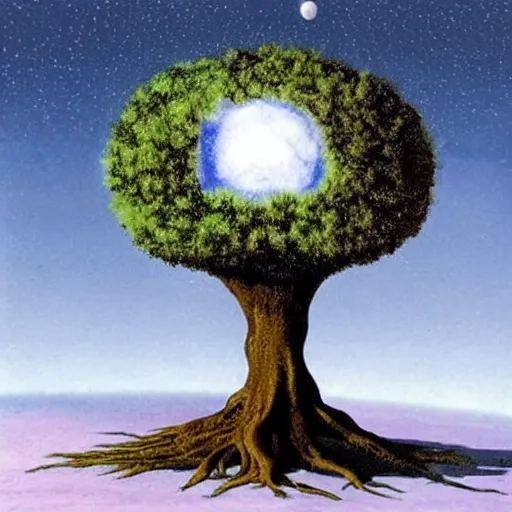 Image similar to a large tree rooted in a crystal planet floating in space, by exupery, the little prince