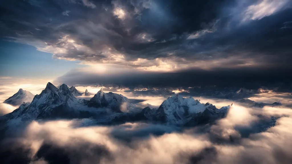 Prompt: amazing landscape photo of a sky island over the clouds by marc adamus, beautiful dramatic lighting