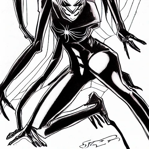 Prompt: sketch of a spider woman drawn by uiti ukumo