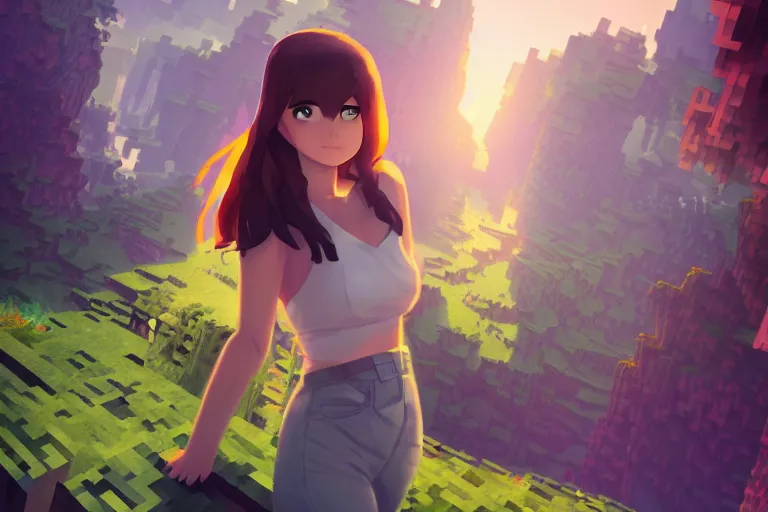 Image similar to minecraft girlfriend, scenic full shot, ambient lighting, detailed face, by makoto shinkai, stanley artgerm lau, wlop, rossdraws