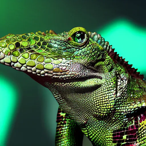 Image similar to hyperrealistic!! Reptile singer live at X-Factor, High resolution, 8K