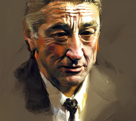 Image similar to a hyper-detailed sketch of Robert DeNiro by Craig Mullins; oil on canvas; trending on artstation