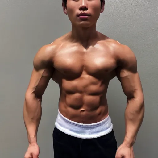Image similar to a 2 5 year old korean bodybuilder