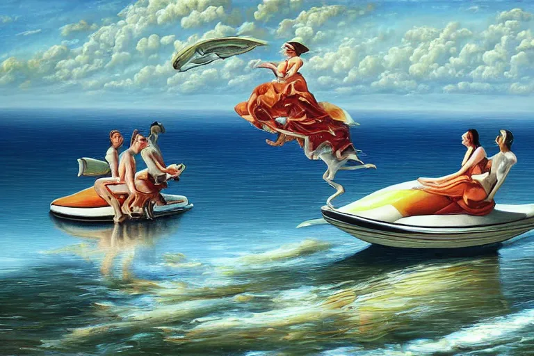 Image similar to dream racers on the salt bay, surrealism, elegant oil painting, highly detailed.