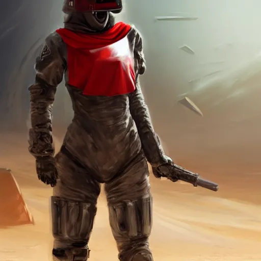 Image similar to a young female soldier with soot marks on her face, elegant, no makeup, in glossy sleek white bloodstained dinged scuffed armor , long torn red cape, heroic posture, determined expression, no helmet, on the surface of mars, dramatic lighting, cinematic, sci-fi, hyperrealistic, detailed