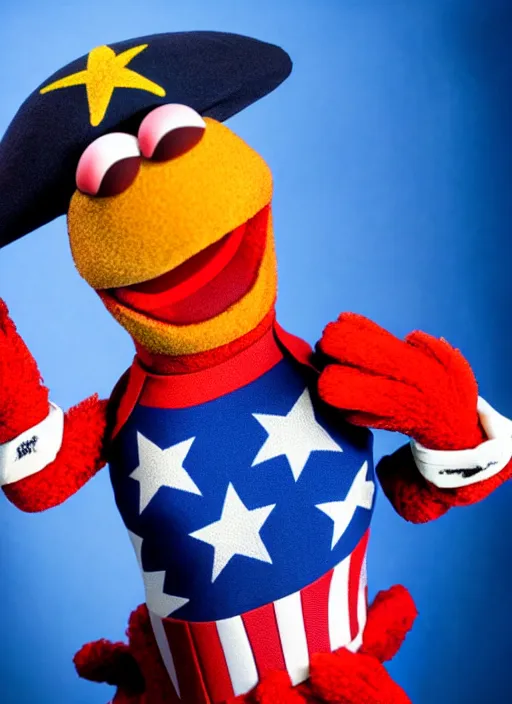 Image similar to studio portrait still of muppet captain america as a muppet muppet as a muppet, 8 k, studio lighting, key light,