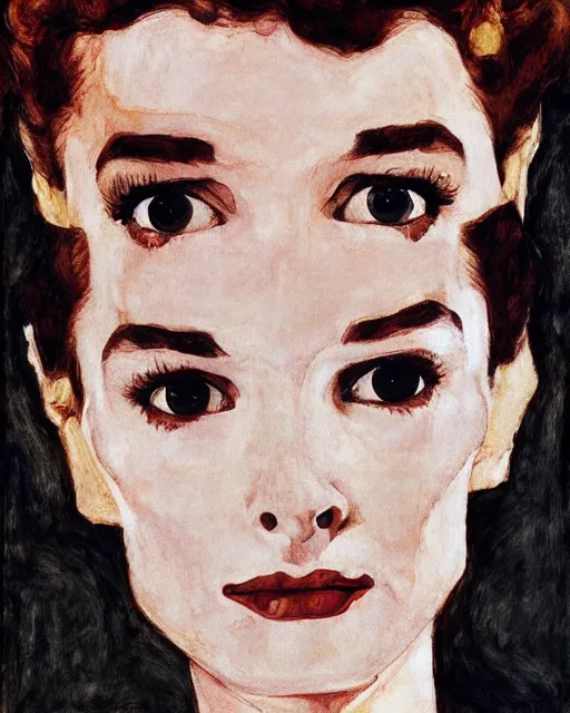 Prompt: portrait of audrey hepburn as an android by egon schiele in the style of greg rutkowski