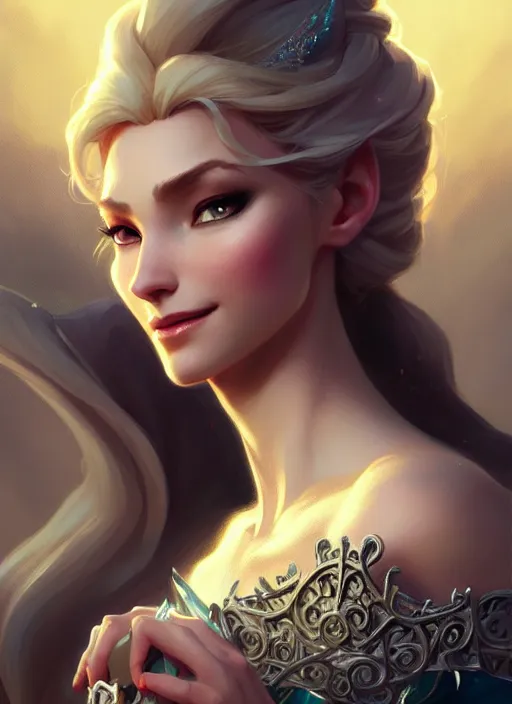 Image similar to elsa, d & d, fantasy, intricate, elegant, highly detailed, digital painting, artstation, concept art, matte, sharp focus, illustration, hearthstone, art by artgerm and greg rutkowski and alphonse mucha