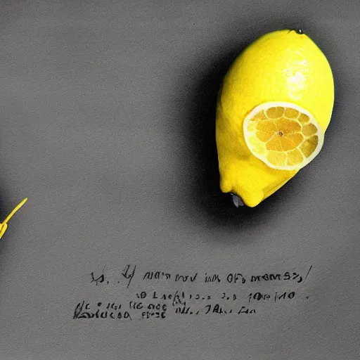 Prompt: antropomorphic lemon with devil horns sorts an archive, realistic photograph, dark