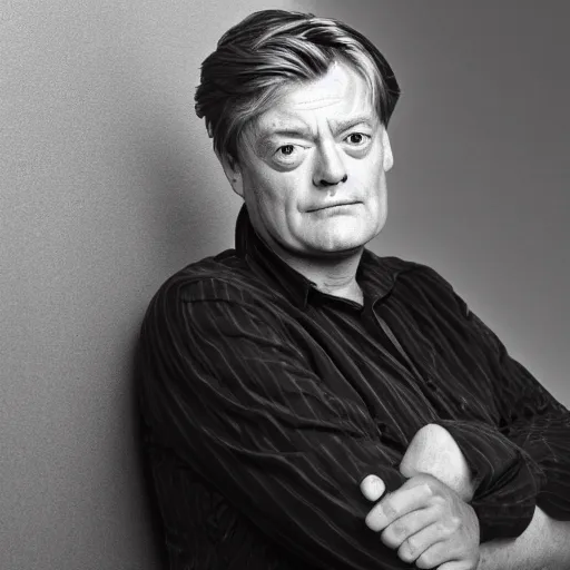 Prompt: uhd candid photo of stephen j. fry, with accurate face, uhd, studio lighting, correct face, photo by annie leibovitz