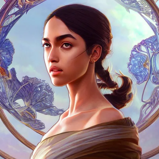 Image similar to ultra realistic illustration, alexandria ocasio - cortez anime, intricate, elegant, highly detailed, digital painting, artstation, concept art, smooth, sharp focus, illustration, art by artgerm and greg rutkowski and alphonse mucha