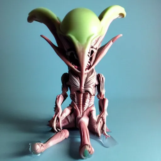 Prompt: cute xenomorph action figure, pastel colors, home display, high quality photo