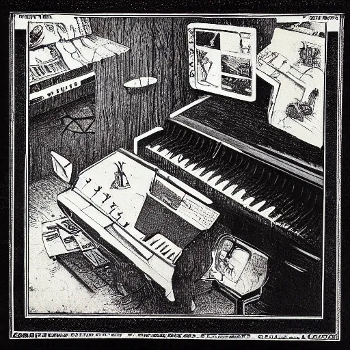 Prompt: etching perplexed | album artwork, used lp ( 1 9 7 1 )