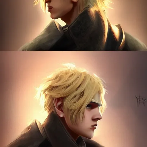 Image similar to A blonde boy fantasy thief in a fantasy setting, epic fantasy art style, artstation HD