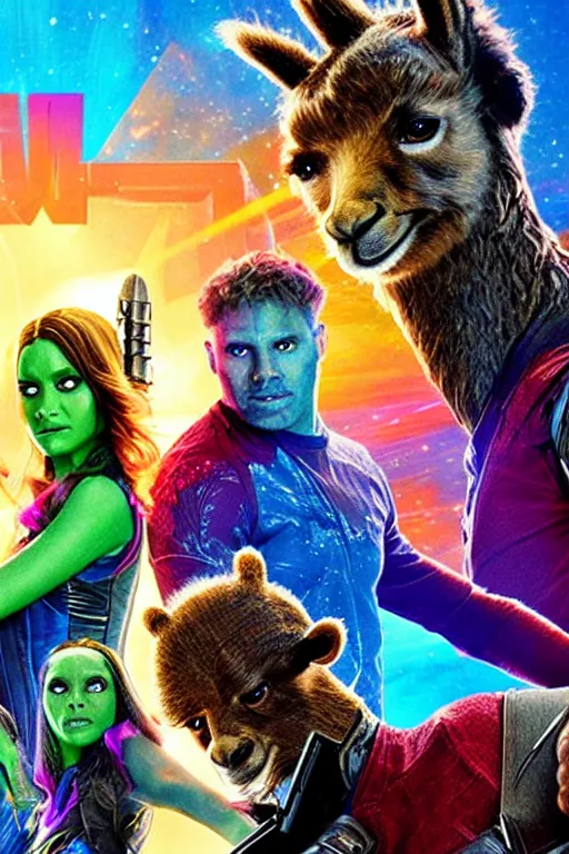 Prompt: portrait of llama in guardians of the galaxy movie, marvel, all rights reserved