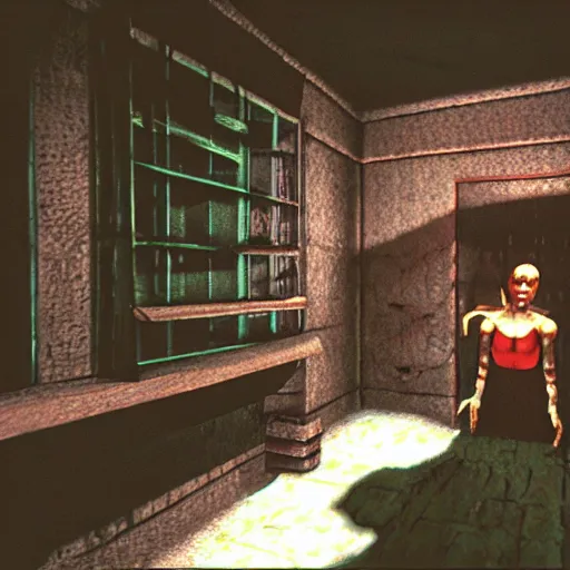 Prompt: noroi : the curse as a ps 1 survival horror game developed by team silent