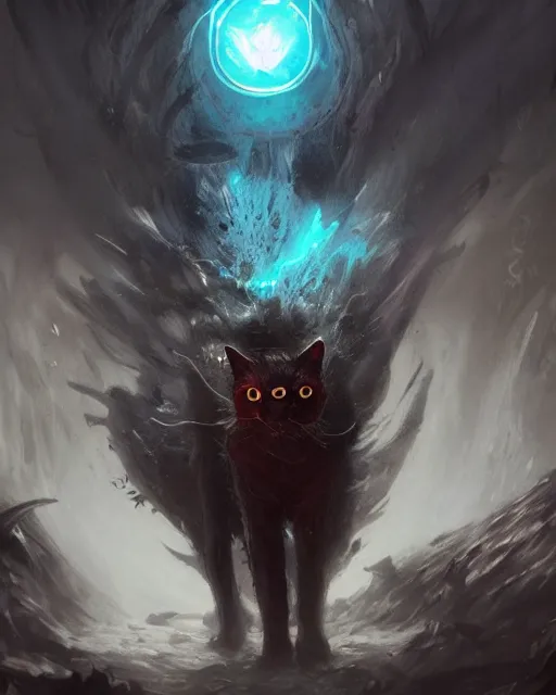 Image similar to Cat/Fog Elemental, glowing eyes, magic the gathering artwork, D&D, fantasy, cinematic lighting, centered, symmetrical, highly detailed, digital painting, artstation, concept art, smooth, sharp focus, illustration, volumetric lighting, epic Composition, 8k, art by Akihiko Yoshida and Greg Rutkowski and Craig Mullins, oil painting, cgsociety