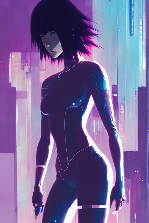 Image similar to a ultradetailed beautiful panting of kusanagi from ghost in the shell, by conrad roset, greg rutkowski and makoto shinkai, trending on artstation