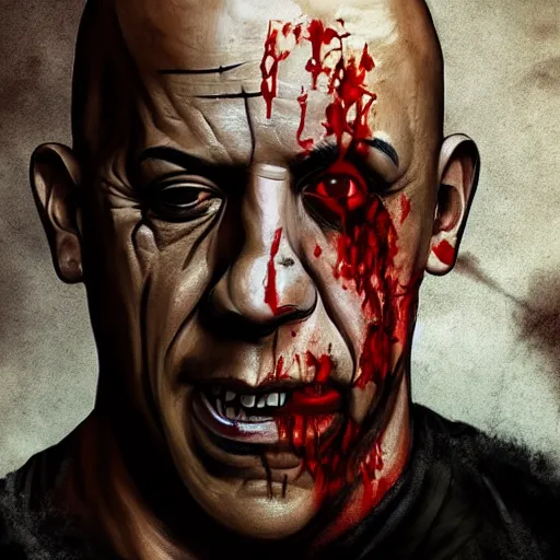 Image similar to a zombie Vin Diesel, by WLOP, horror, wounds, bloody, dark fantasy, trending on artstation