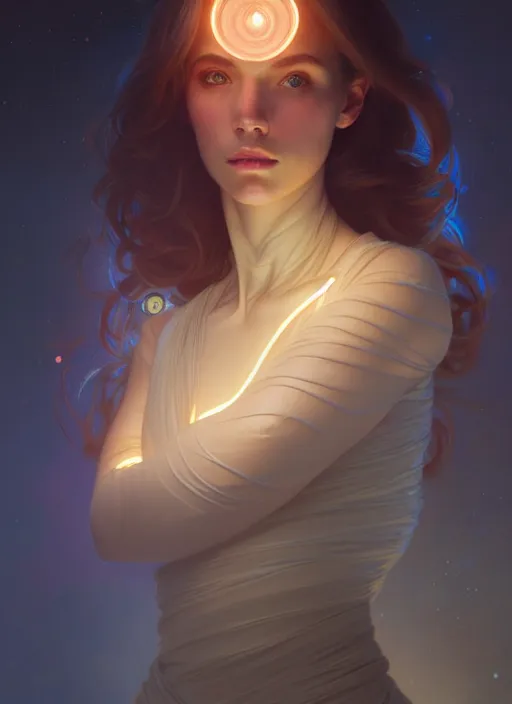 Image similar to full body portrait of girl, chemisty, sci - fi, glowing lights!! intricate, elegant, highly detailed, highly detailed face, digital painting, artstation, concept art, smooth, sharp focus, illustration, art by artgerm and greg rutkowski and alphonse mucha, 8 k