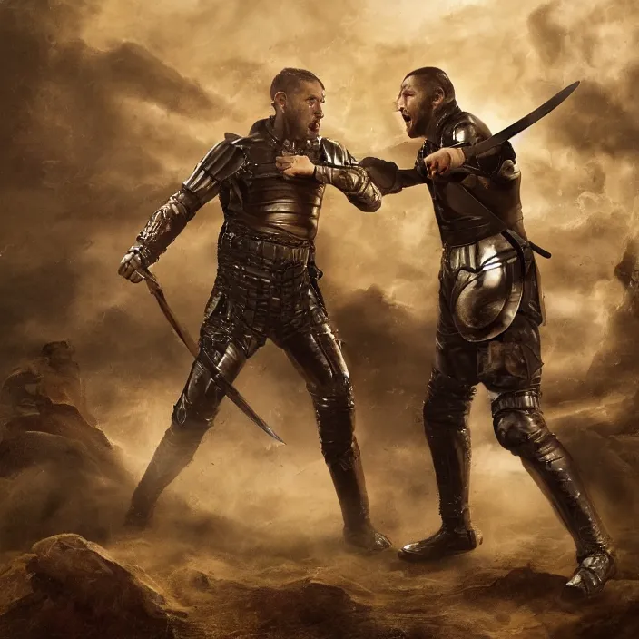 Prompt: professional photographic portrait of tom hardy as machiavelli fighting aliens with a sword strewn over the ground, renaissance style, fine art piece, incredible detail, vray rendering, high octane,