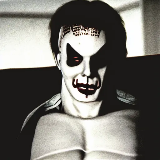 Prompt: Michael Myers lies bare-chested on the couch in a sexy pose,