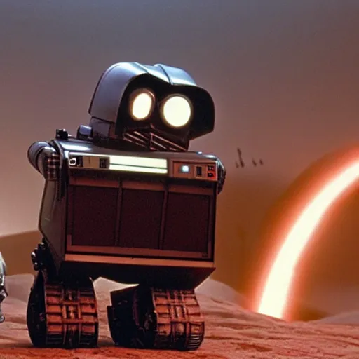 Image similar to wall - e playing the role of darth vader in star wars 1 9 7 7