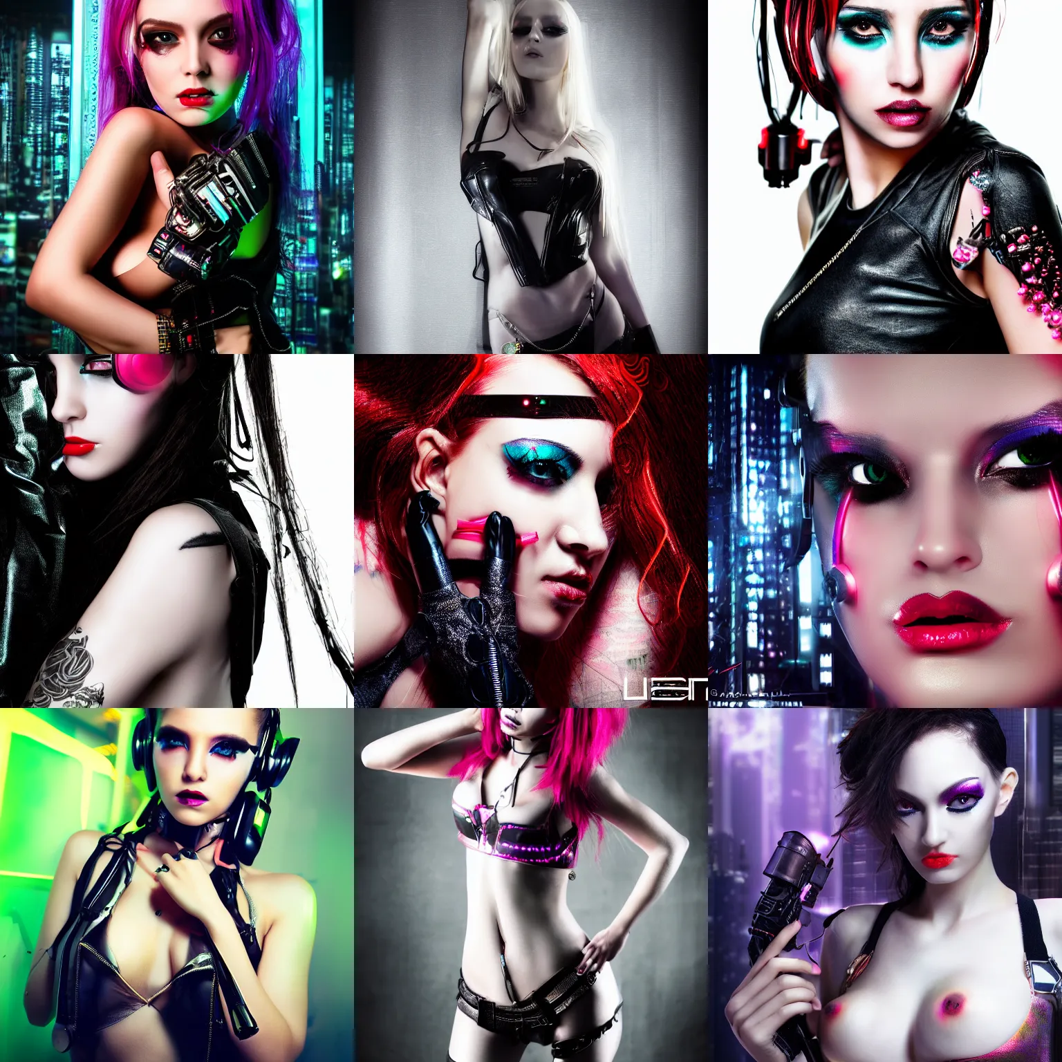 Prompt: studio portrait of a beautifull seductive female VI, cyberpunk style, high detail, digital photography