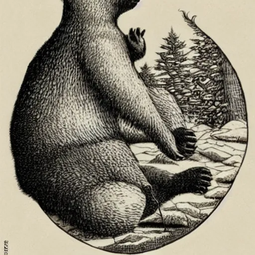 Prompt: esche the bear, by escher