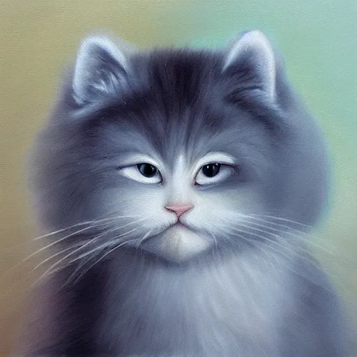 Image similar to oil painting of cute curly fluffy white furred creature, by Hayao Miyazaki