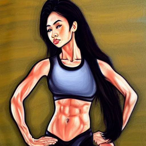 Image similar to a very very beautiful thin athletic build filipino woman posing, dramatic, art by zuzu valla