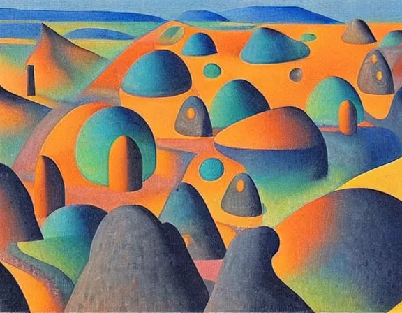 Prompt: a village on the surface of mars, by ansel adams and jean metzinger, oil on canvas