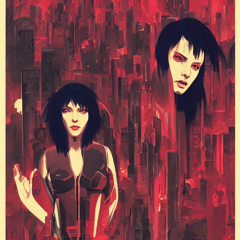 Prompt: high detailed portrait of ghost in the shell in style of Oleg Savostyuk, soviet poster, retro futurism, single person