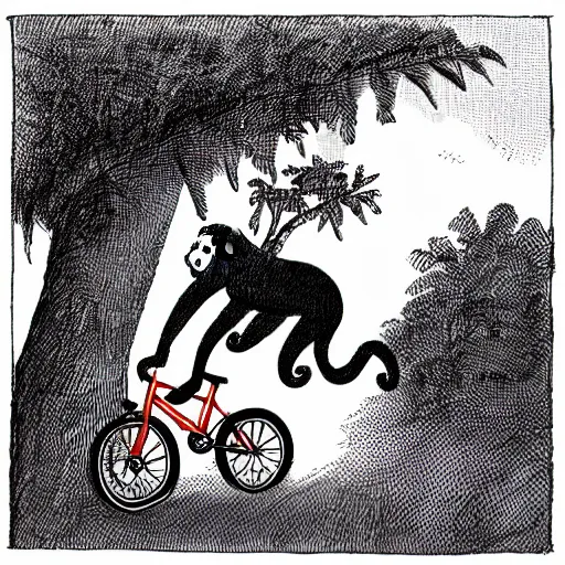 Prompt: a monkey riding a bike, illustration