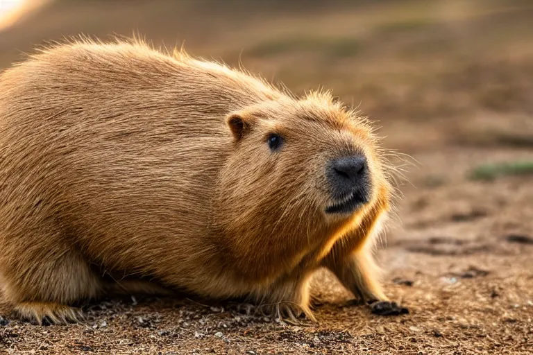 Prompt: a goldendoodle capybara!!! hybrid! hyper realistic!! realistic lighting!! wildlife photographer of the year!!! bold natural colors, national geographic, hd, wide angle, 8 k