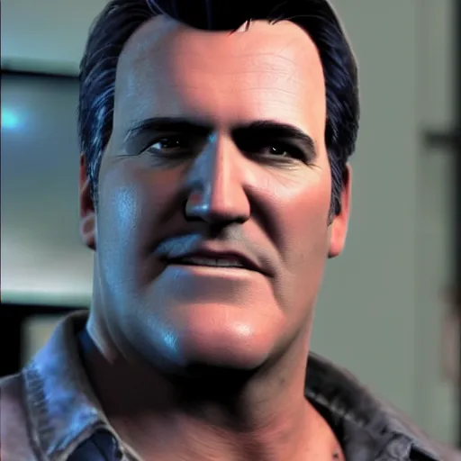 Prompt: a screenshot of bruce campbell in resident evil. 3 d rendering. unreal engine. amazing likeness. very detailed. cartoon caricature