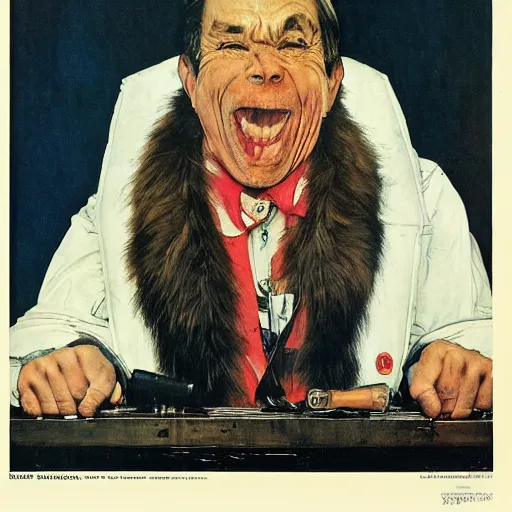 Prompt: Frontal portrait of the most hysterical soyak, by Norman Rockwell and Robert McGinnis.