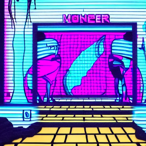 Image similar to neon void monsters over throwing a dystopian paradise