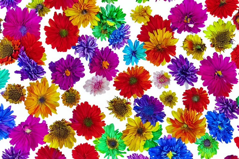 Image similar to a bouquet of multicolored alien flowers on a white background