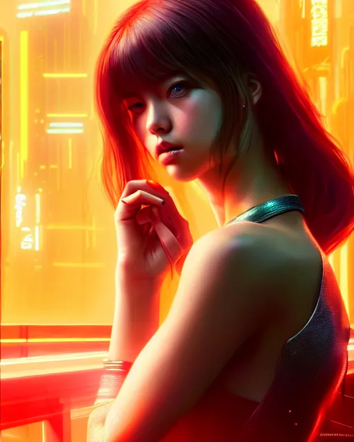 Prompt: beautiful digital painting of lalisa with high detail, ( cyberpunk 2 0 7 7, bladerunner 2 0 4 9 ) 8 k, stunning detail, photo by artgerm, greg rutkowski and alphonse mucha, unreal engine 5, 4 k uhd