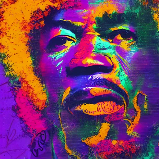 Prompt: jimi hendrix, artistic, abstract, colorful, 8 k, high detail,