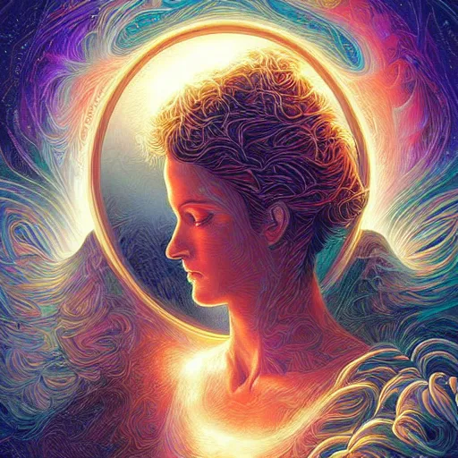 Prompt: beautiful portrait of intelligence, spatial space deformation in latent space, math art, astral plane, key light, by artgerm and dan mumford and gustave dore