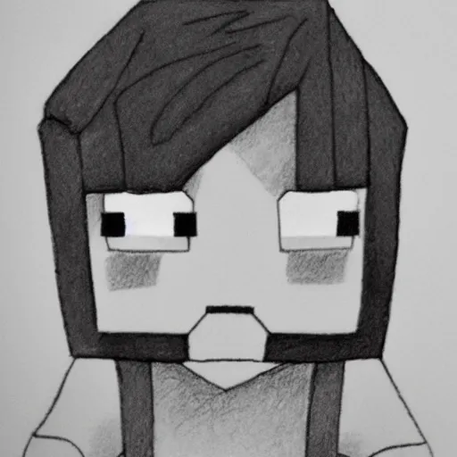 Image similar to realistic pencil drawing of minecraft villager, heh