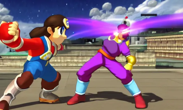 Image similar to 4k Super Smash Brothers screenshot of Korra punching Mario