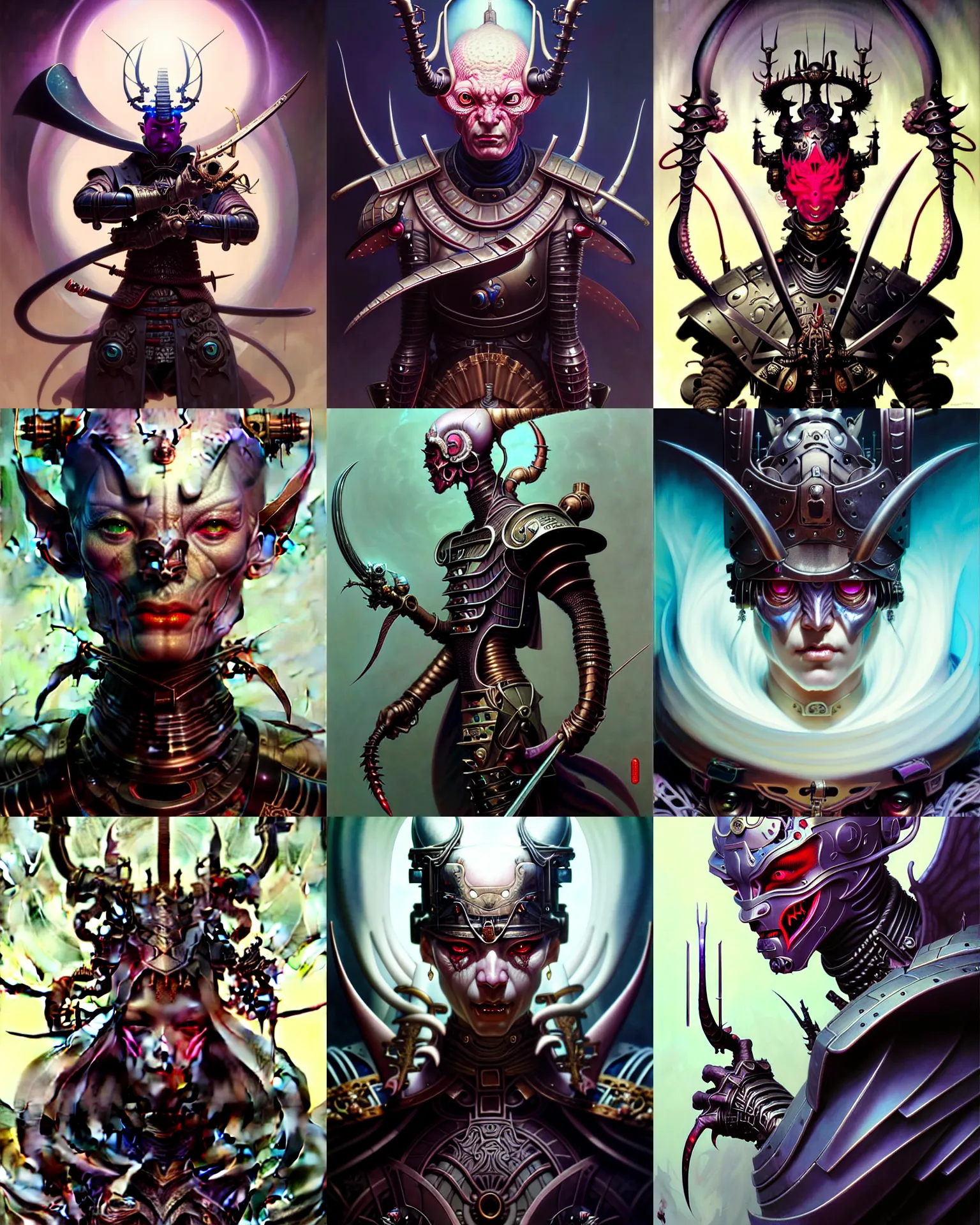 Prompt: beautiful evil fantasy character portrait, ultra realistic, cyborg, wide angle, intricate details, samurai artifacts, highly detailed by peter mohrbacher, hajime sorayama, wayne barlowe, boris vallejo, aaron horkey, gaston bussiere, craig mullins